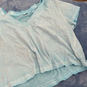Blue washed v neck cropped top